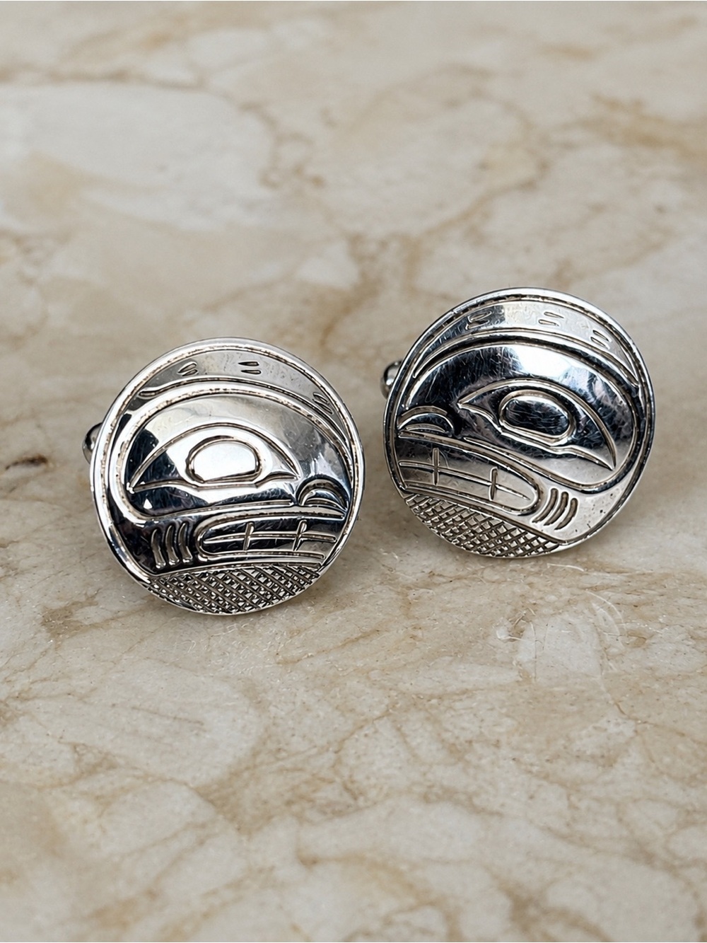 John Lancaster Kwakwaka'wakw Nation Handcrafted Sterling Silver Orca Cufflinks